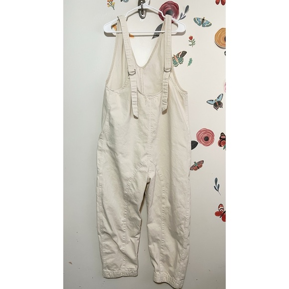Free People We The Free Jumpsuit Womens High Roller Ivory Denim Pull On Overall - Picture 4 of 11
